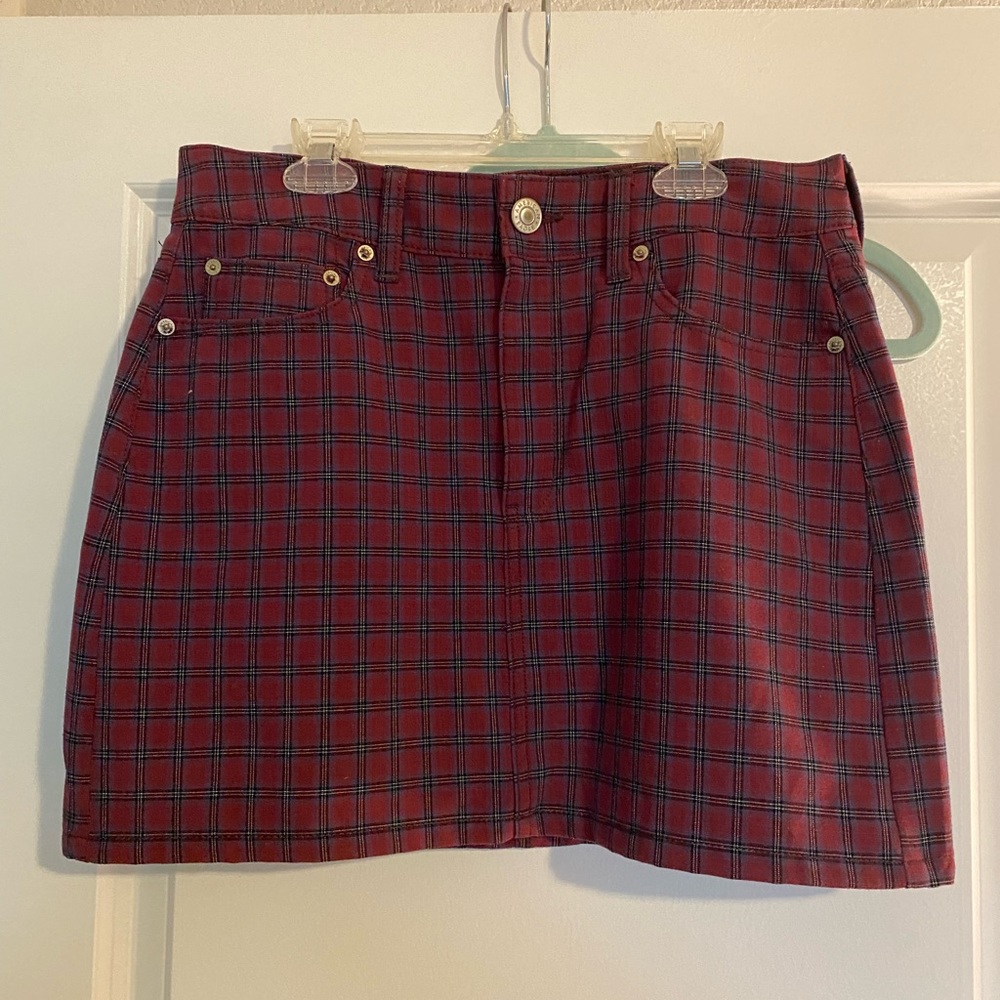 American Eagle Plaid Maroon Mini Skirt